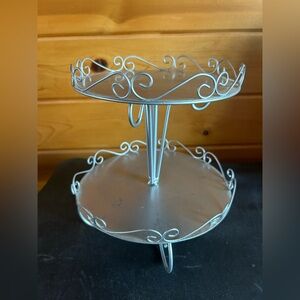 Elegant Silver Two-Tier Metal Stand